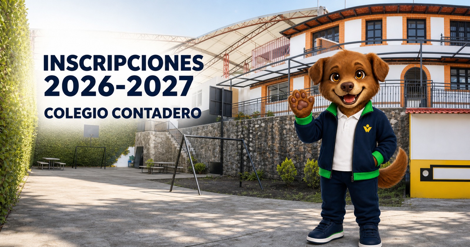 Choco en el patio de Colegio Contadero durante la campaña de inscripciones